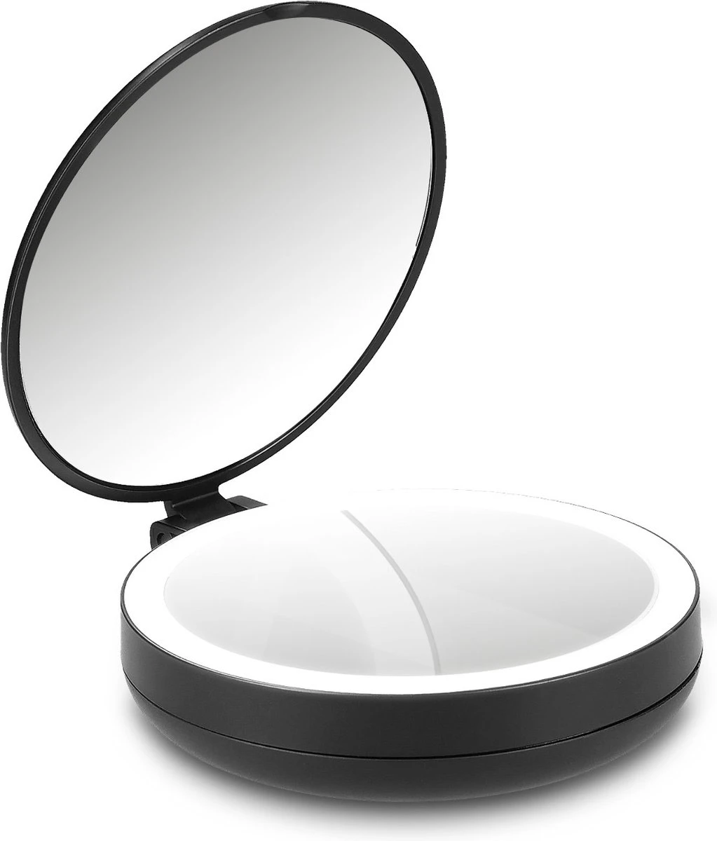 Navaris 1x/5x Vergrotende Make-up Spiegel - Compacte Opvouwbare Kap- En Reisspiegel - Led-verlichte Dubbelzijdige Make-upspiegel - Zwart - Afbeelding 5