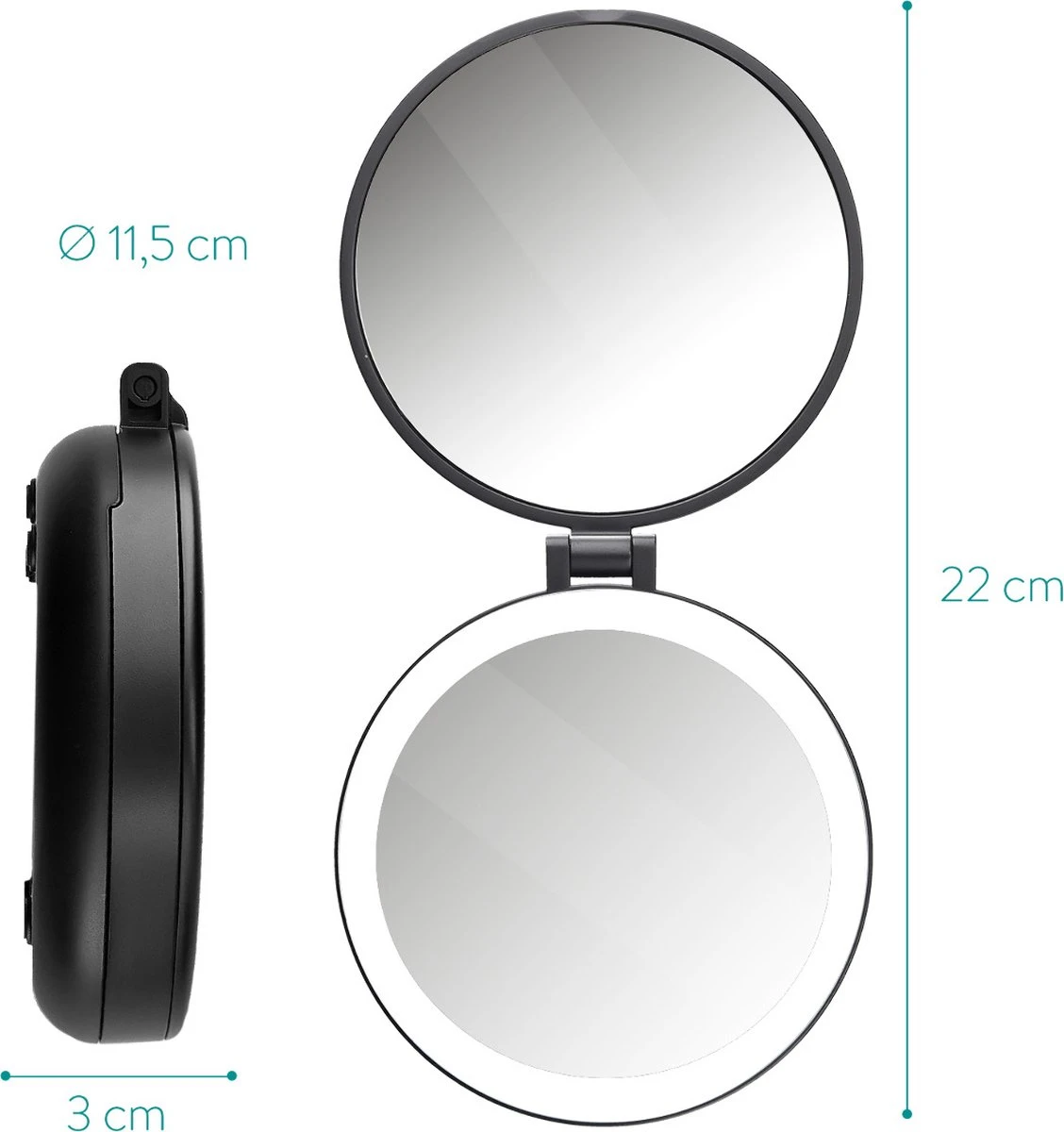 Navaris 1x/5x Vergrotende Make-up Spiegel - Compacte Opvouwbare Kap- En Reisspiegel - Led-verlichte Dubbelzijdige Make-upspiegel - Zwart - Afbeelding 6