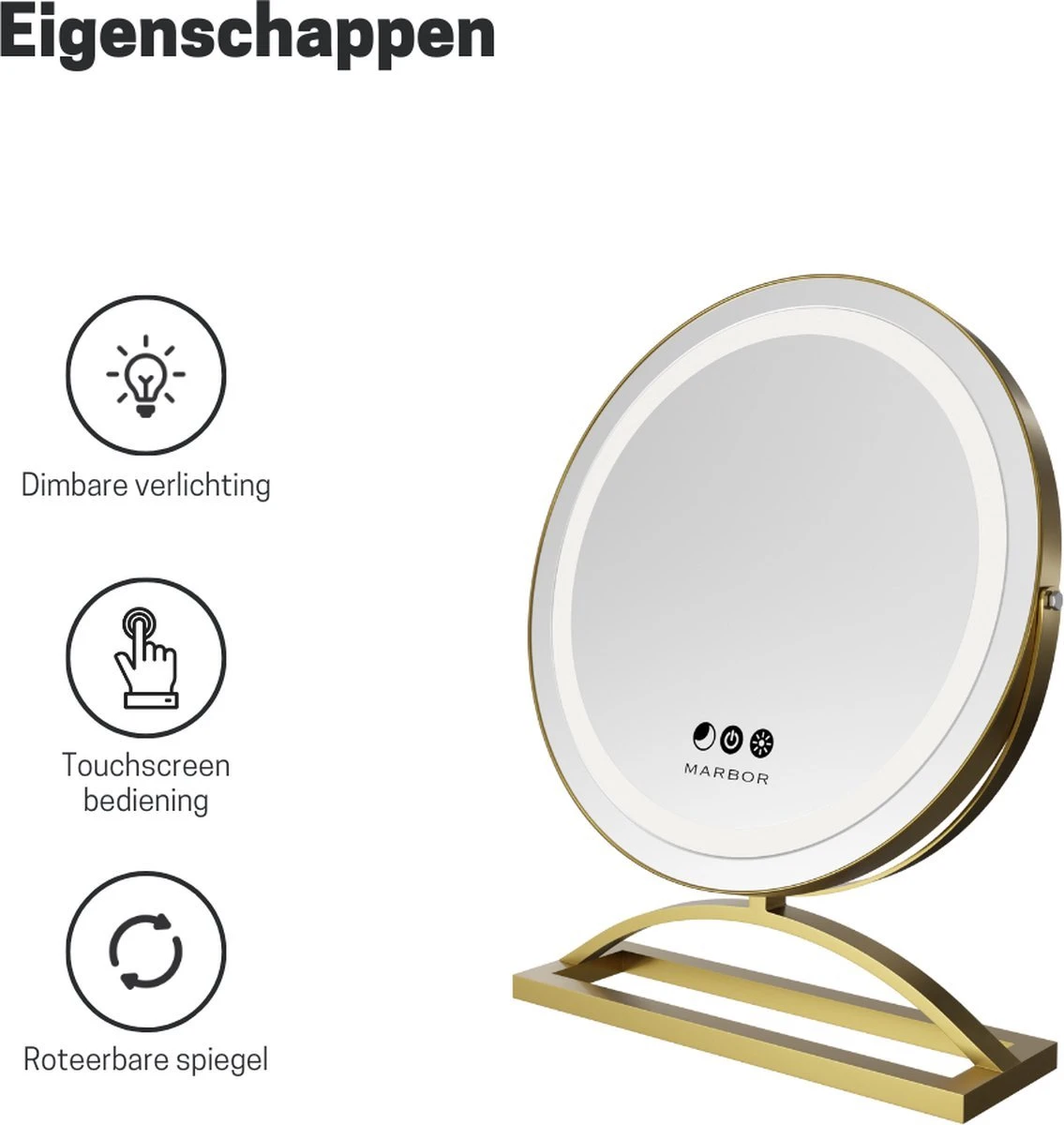 Marbor Make Up Spiegel Met LED Verlichting - Goud - Hollywood Mirror - Afbeelding 3