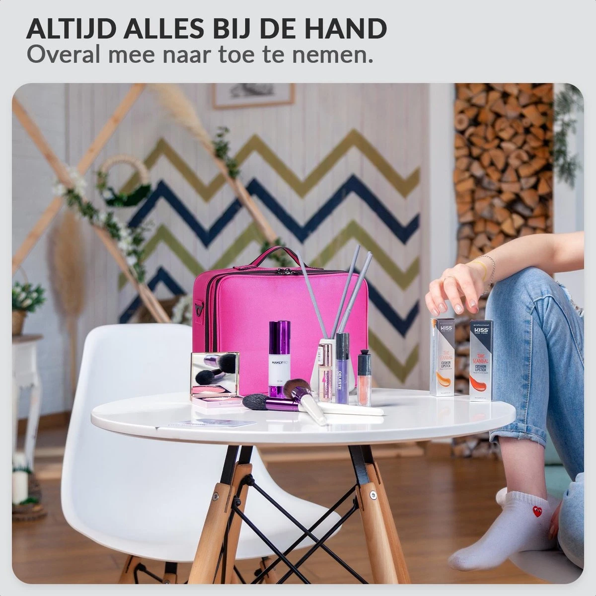 Cosmetica Koffer - Make-up Koffer Met Verstelbare Vakken - Visagie En Nagelstyliste Beauty Koffer - 40x30x14CM - Roze - Afbeelding 2