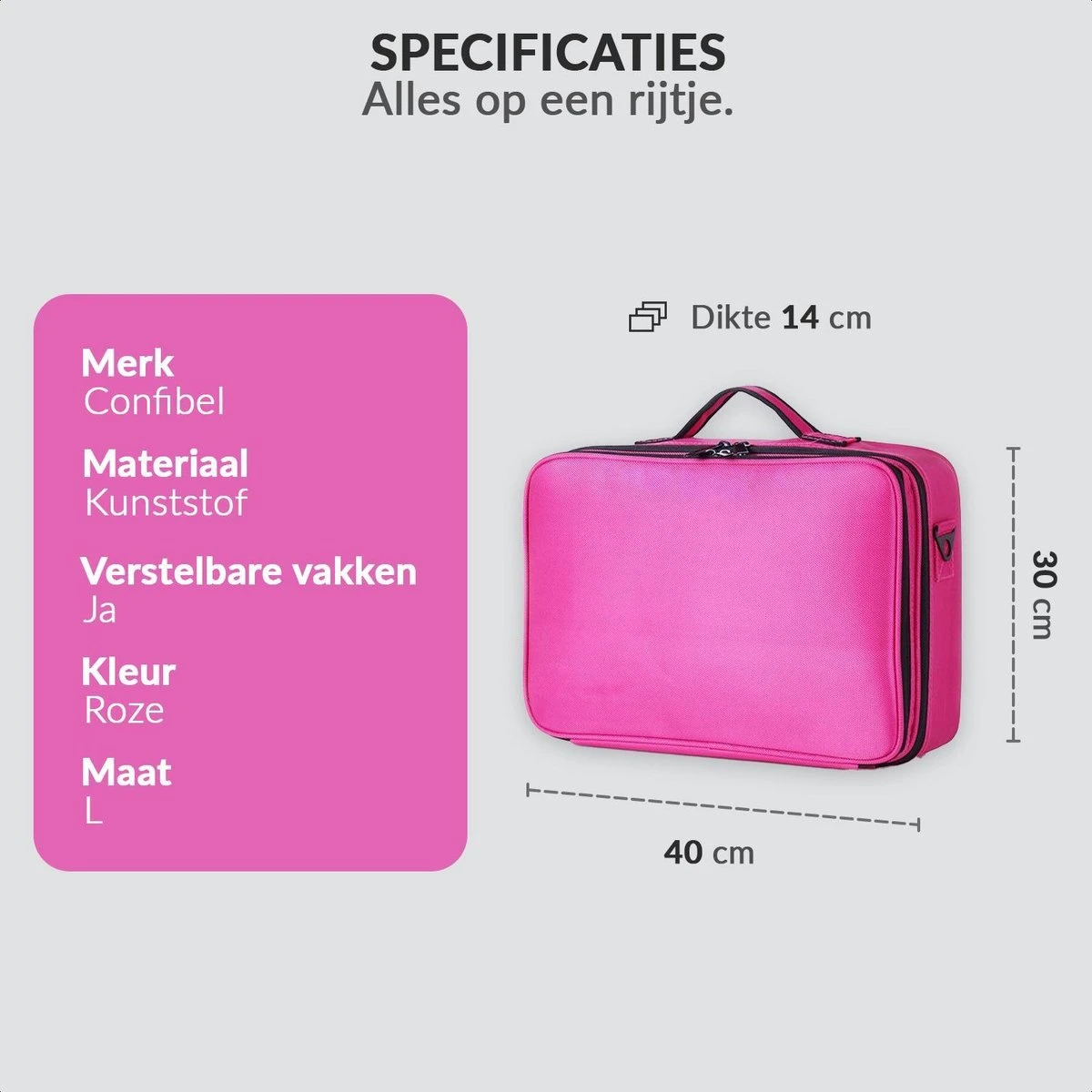Cosmetica Koffer - Make-up Koffer Met Verstelbare Vakken - Visagie En Nagelstyliste Beauty Koffer - 40x30x14CM - Roze - Afbeelding 6
