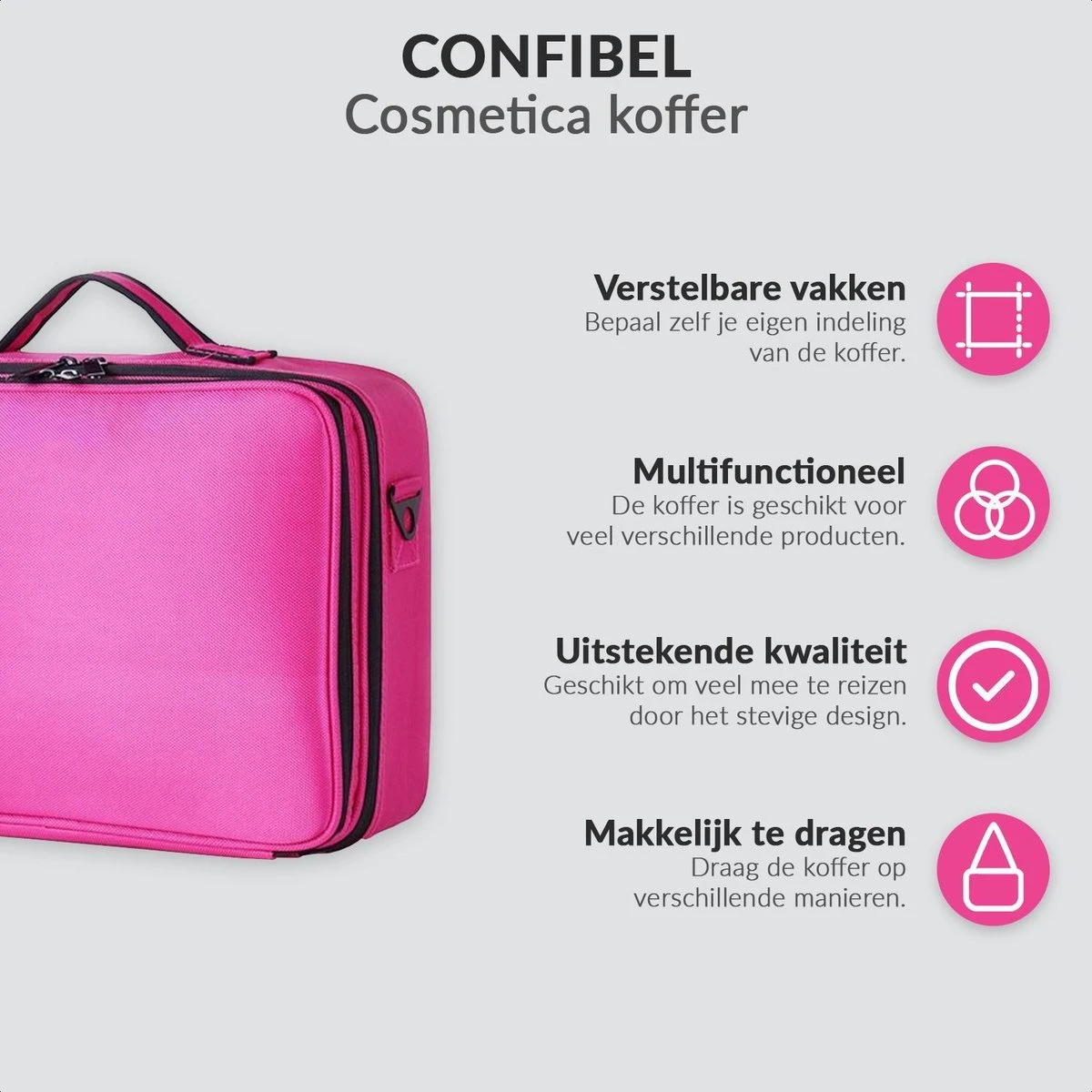 Cosmetica Koffer - Make-up Koffer Met Verstelbare Vakken - Visagie En Nagelstyliste Beauty Koffer - 40x30x14CM - Roze - Afbeelding 9