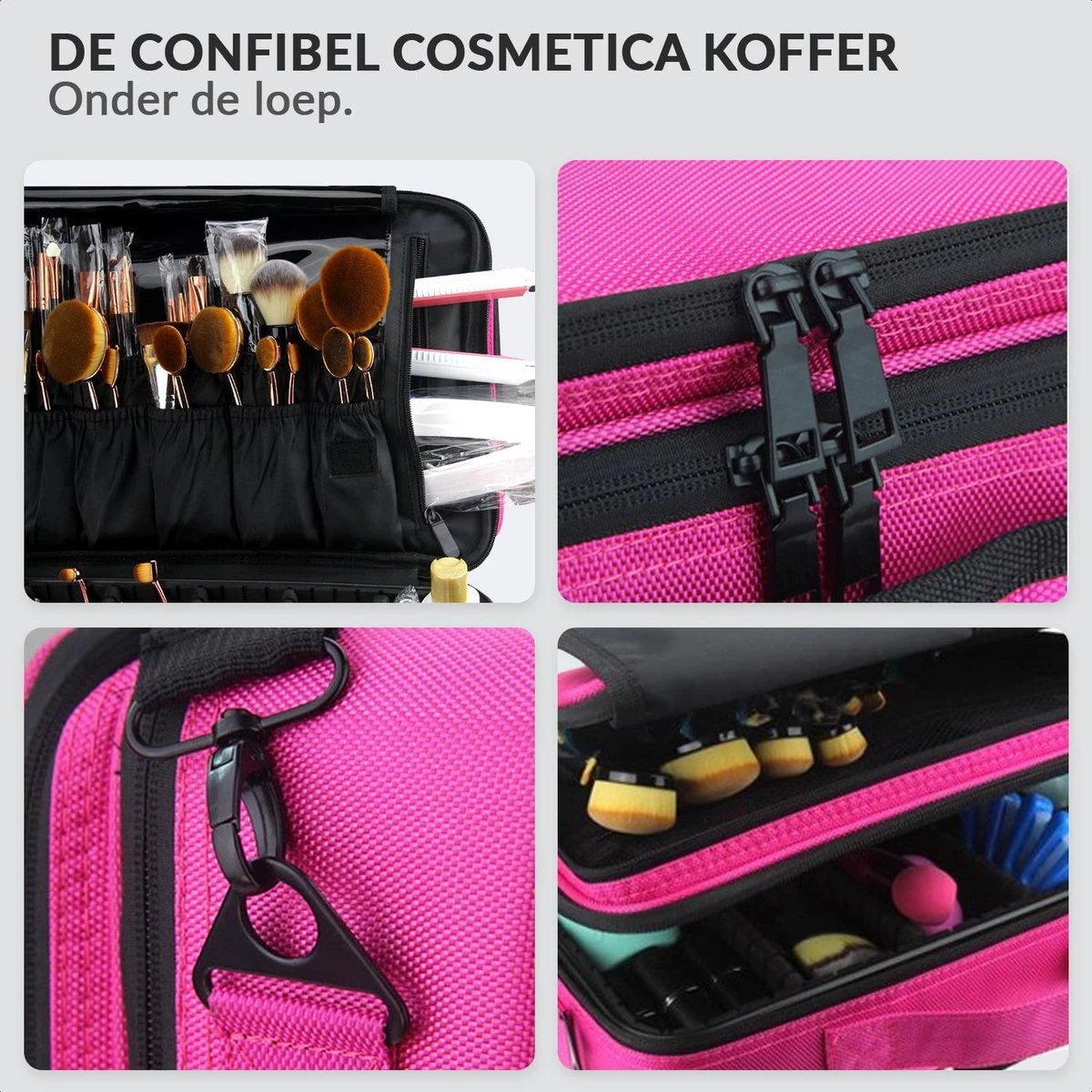 Cosmetica Koffer - Make-up Koffer Met Verstelbare Vakken - Visagie En Nagelstyliste Beauty Koffer - 40x30x14CM - Roze - Afbeelding 11
