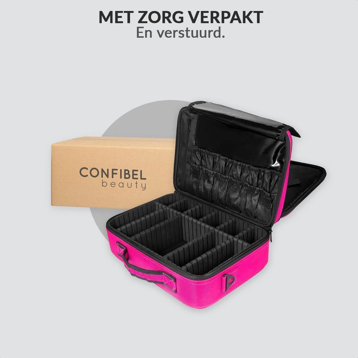 Cosmetica Koffer - Make-up Koffer Met Verstelbare Vakken - Visagie En Nagelstyliste Beauty Koffer - 40x30x14CM - Roze - Afbeelding 12