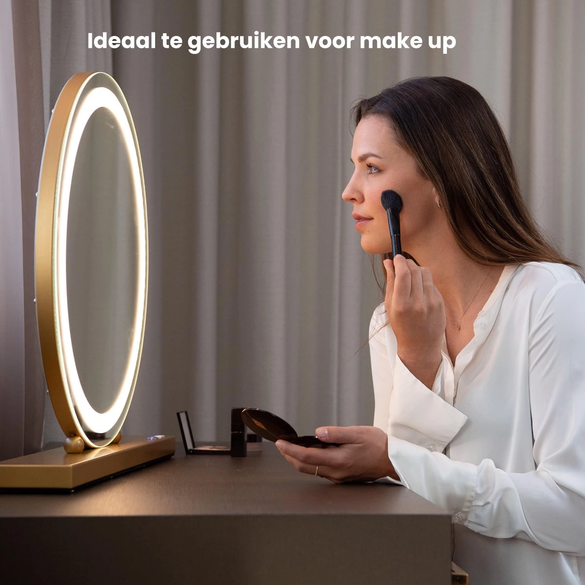 Nuvoo Make-up Spiegel - Visagie Spiegel - Hollywood Spiegel - Diameter 50cm - 3 Licht Tinten - Dimbaar - USB Telefoonoplader - Goud - Afbeelding 2