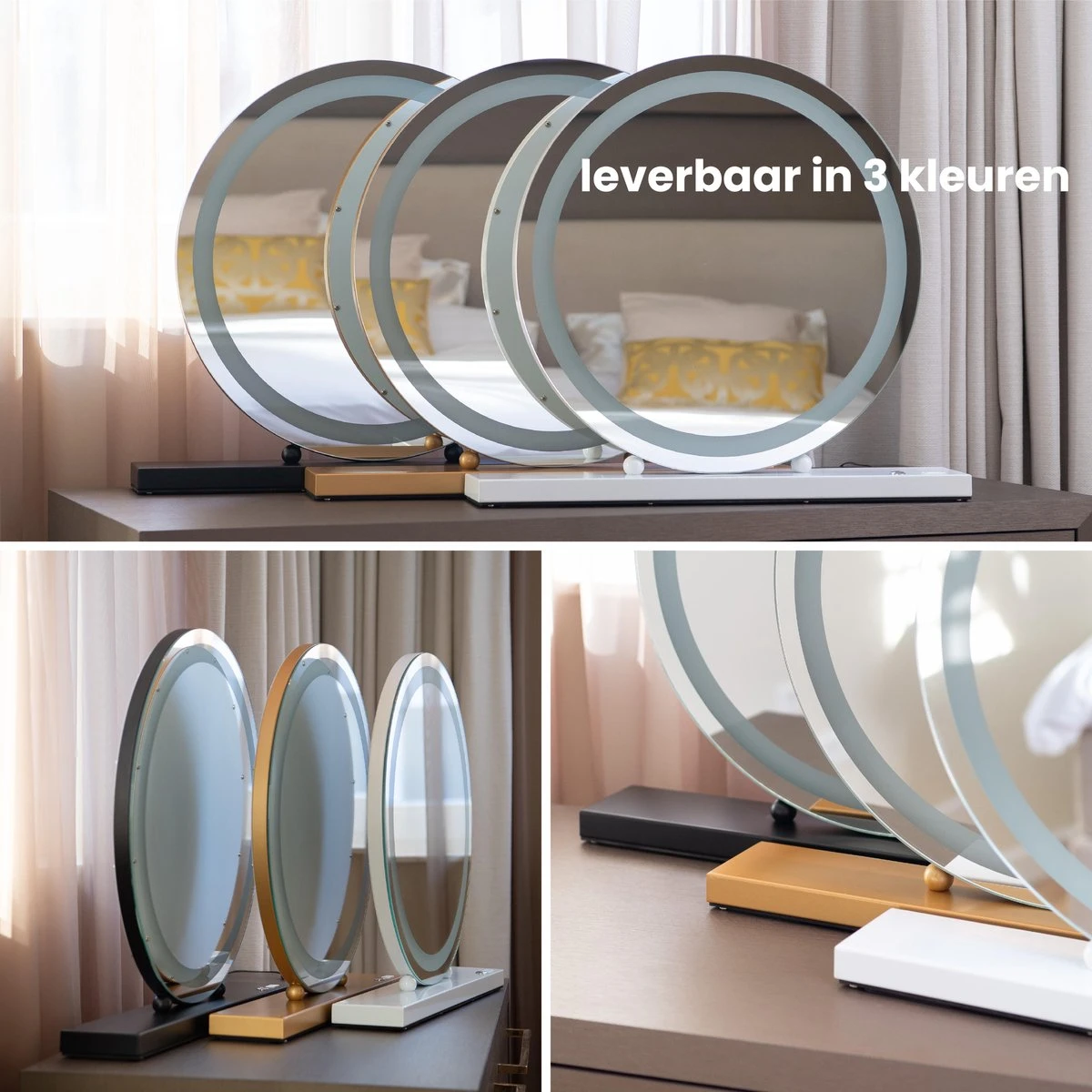 Nuvoo Make-up Spiegel - Visagie Spiegel - Hollywood Spiegel - Diameter 50cm - 3 Licht Tinten - Dimbaar - USB Telefoonoplader - Goud - Afbeelding 10