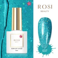 ROSI Beauty Gelpolish - Gel Nagellak - Gellak - 10 ML - UV & LED - Blauw 037 Ocean Glitter Blue