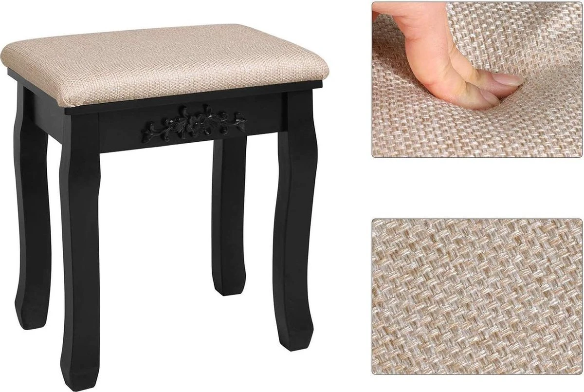 Merkloos Kaptafel, Kaptafel Met Grote Spiegel Zonder Frame, Toilettafel, Kaptafel, Voor Make-up, Gewatteerde Kruk, 5 Laden, Verplaatsbare Opbergdoos, Zwart RDT25BK - Afbeelding 3