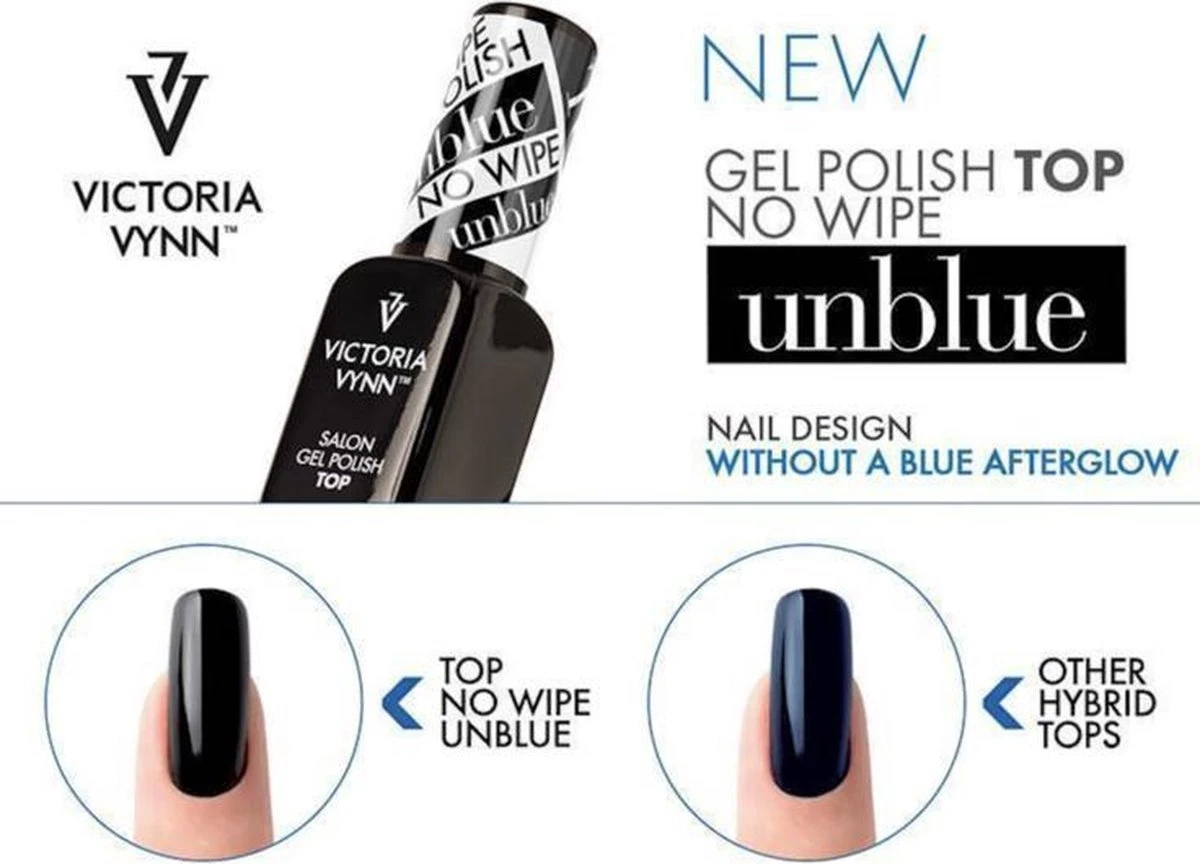 Victoria Vynn Topcoat No Wipe Unblue 15 Ml. - Topcoat Zonder Plaklaag - Jouw Donkere Kleur Behoudt Zijn Werkelijke Kleur - Geen Paarse Gloed Meer- MET UV Filter!