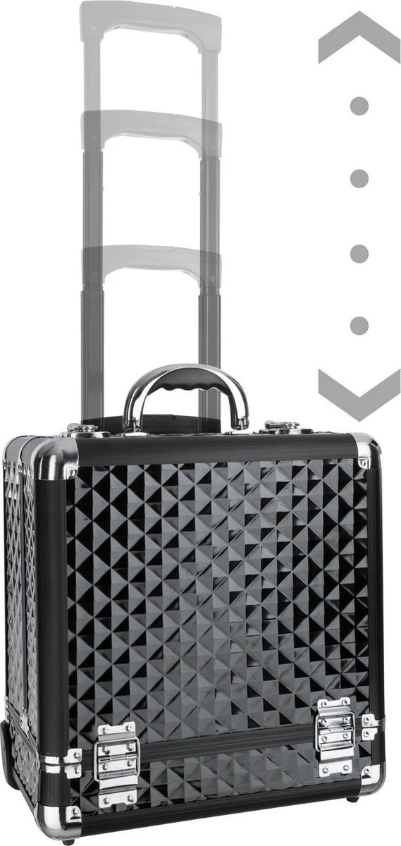 Dreamble Make-up Koffer - Make-up Trolley - Zwart - Rijdbaar - Met Wieltjes - Compact - 8 Vakken - Met Slot - 2 Sleutels