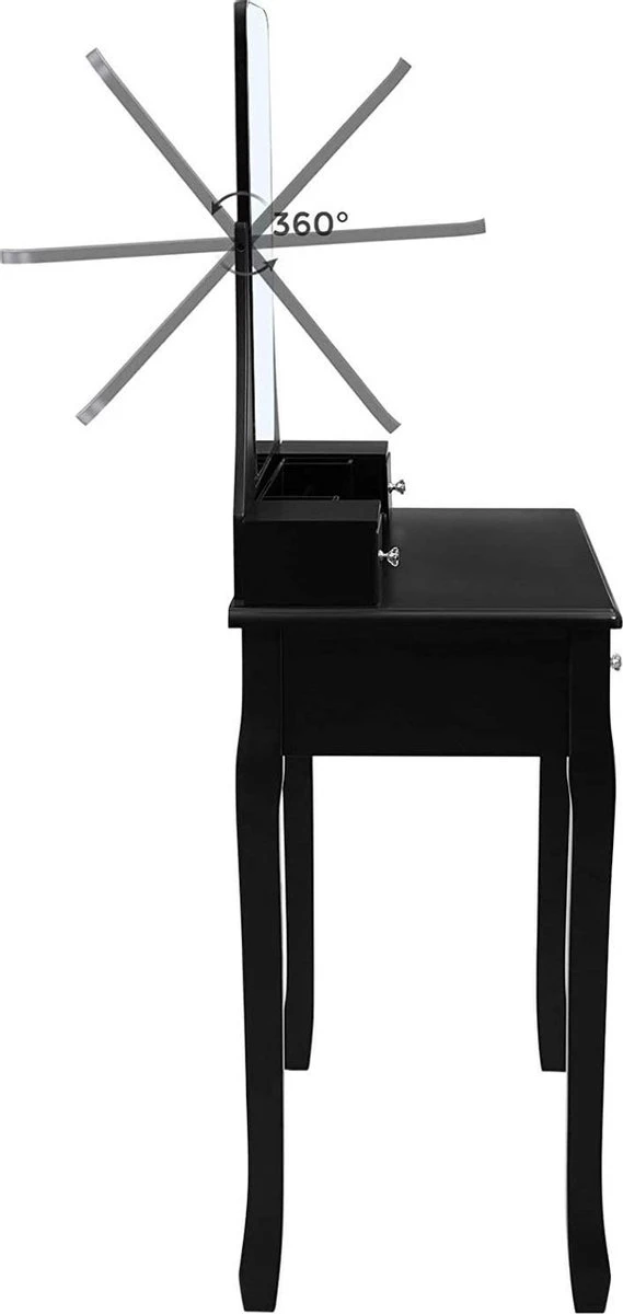 Merkloos Kaptafel, Kaptafel Met Grote Spiegel Zonder Frame, Toilettafel, Kaptafel, Voor Make-up, Gewatteerde Kruk, 5 Laden, Verplaatsbare Opbergdoos, Zwart RDT25BK - Afbeelding 4